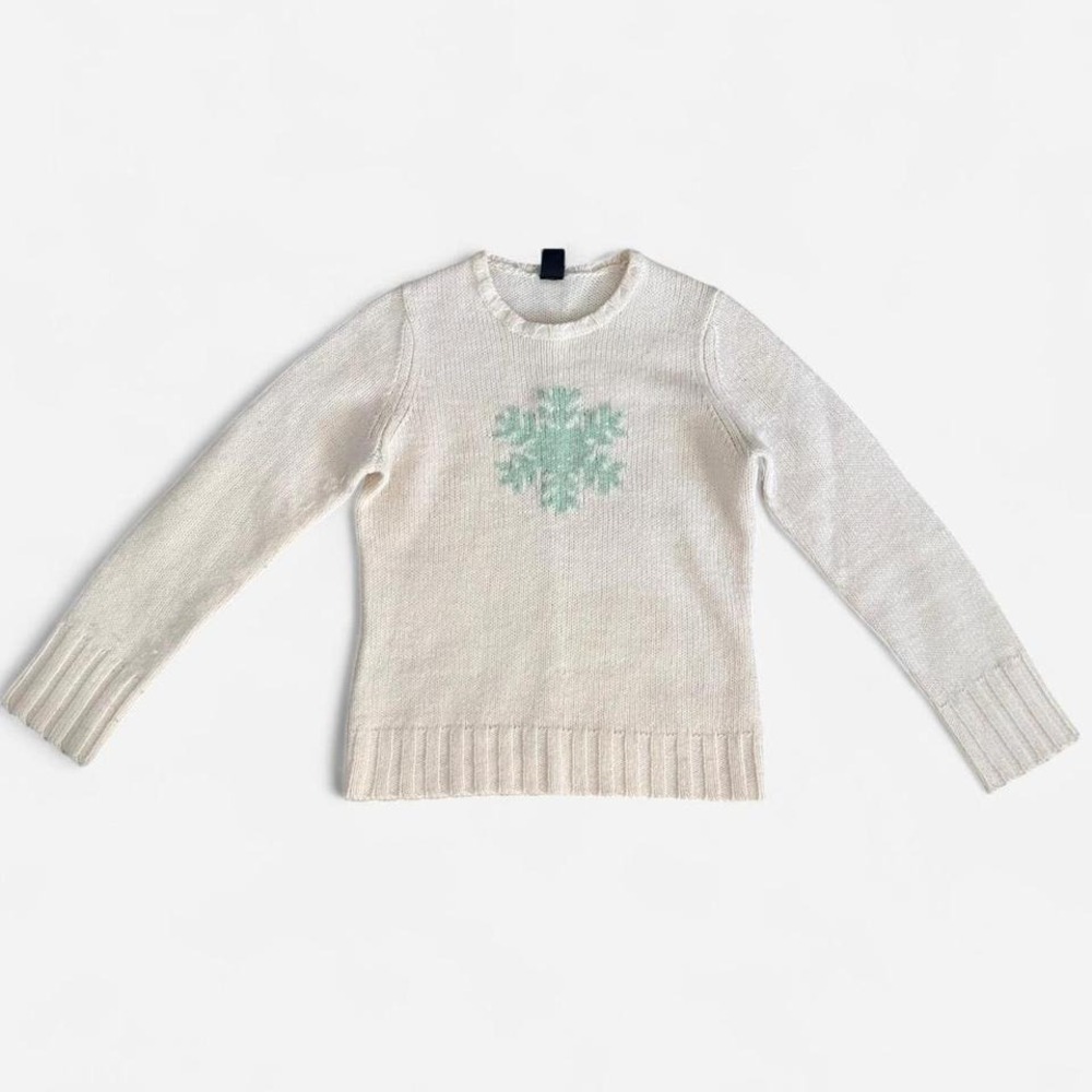 Gap cozy cream winter christmas sweater with light mint green snowflake